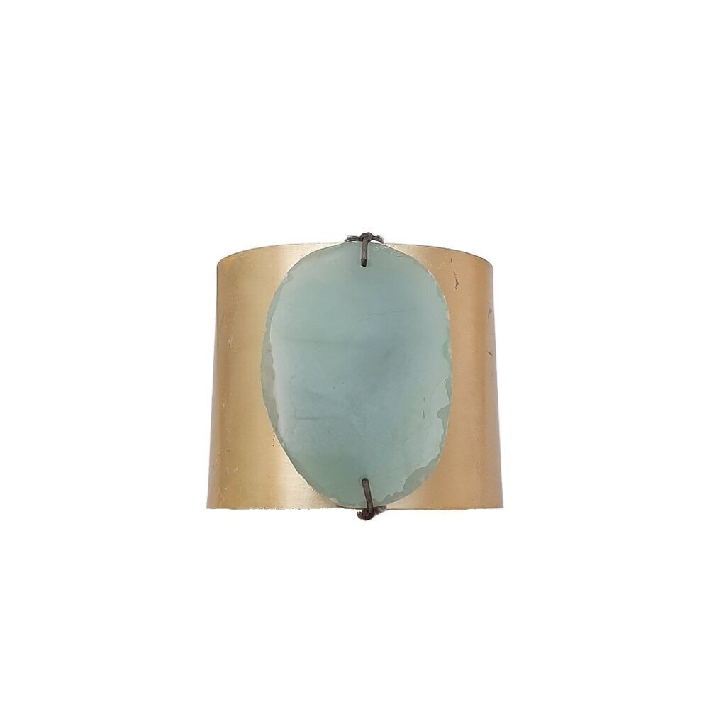 Gold Cuff Pale Green Stone Bracelet
